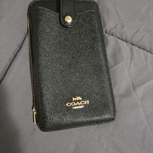 Coach Black Zip-Around Wallet with Gold Details